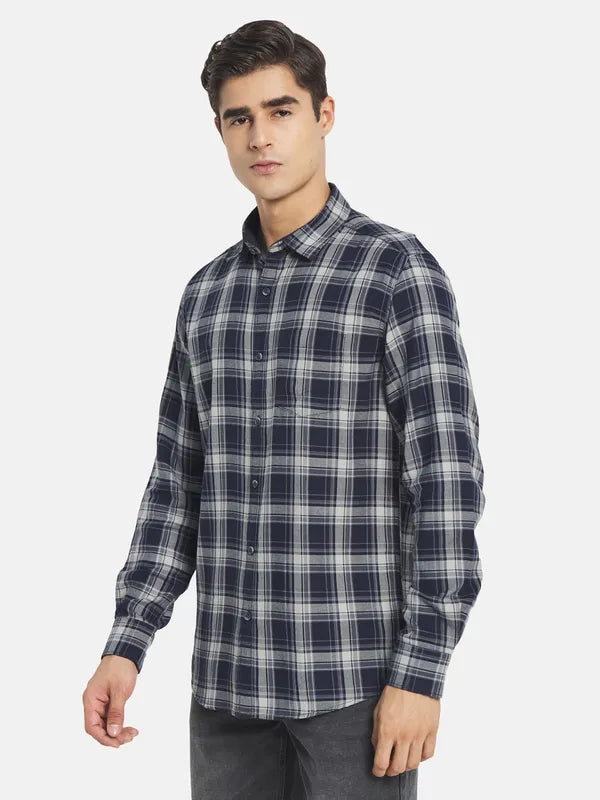 Mettle Men Grey Tartan Checked Casual Shirt