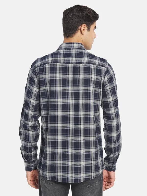 Mettle Men Grey Tartan Checked Casual Shirt