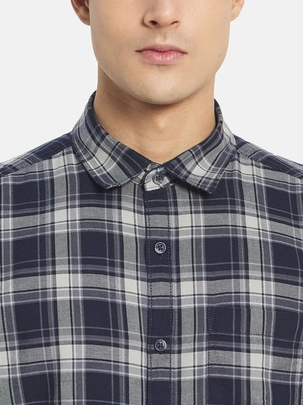 Mettle Men Grey Tartan Checked Casual Shirt