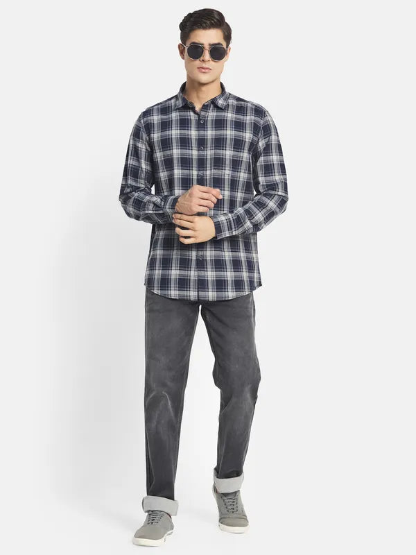 Mettle Men Grey Tartan Checked Casual Shirt