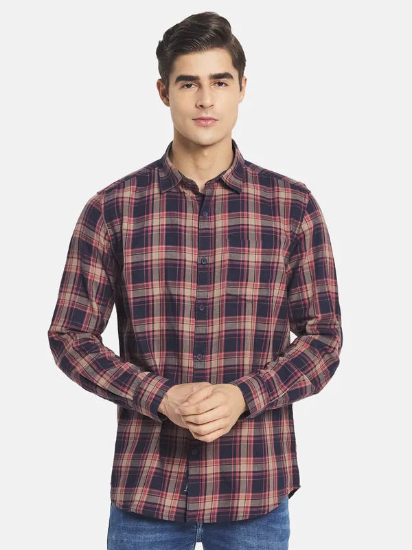 Mettle Men Maroon Tartan Checks Checked Casual Shirt