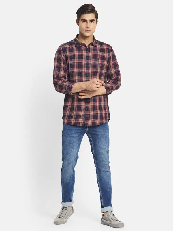 Mettle Men Maroon Tartan Checks Checked Casual Shirt