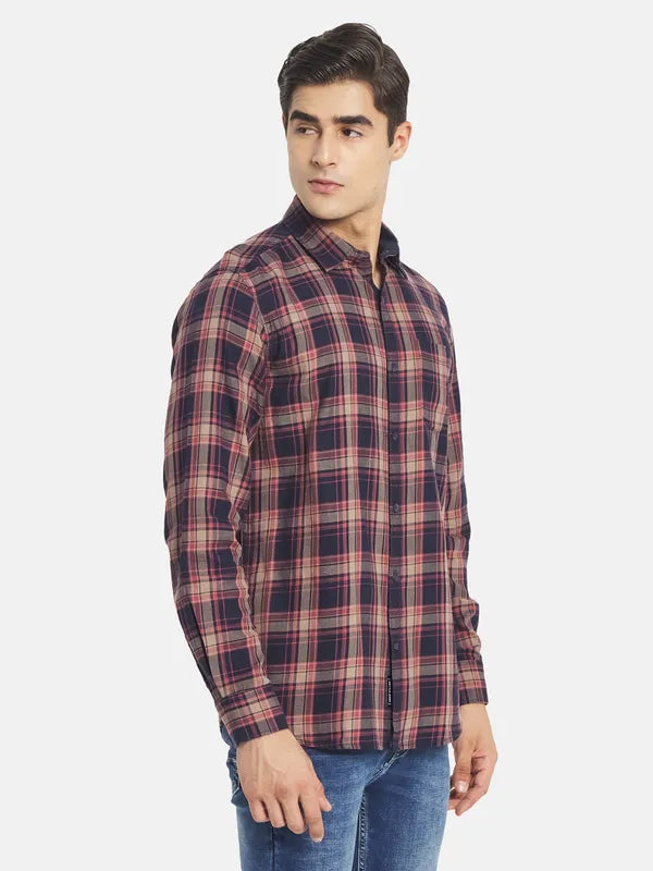 Mettle Men Maroon Tartan Checks Checked Casual Shirt