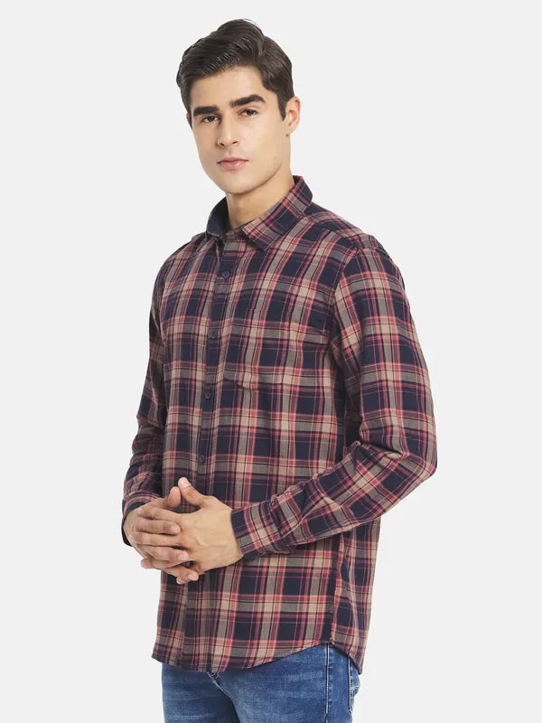 Mettle Men Maroon Tartan Checks Checked Casual Shirt