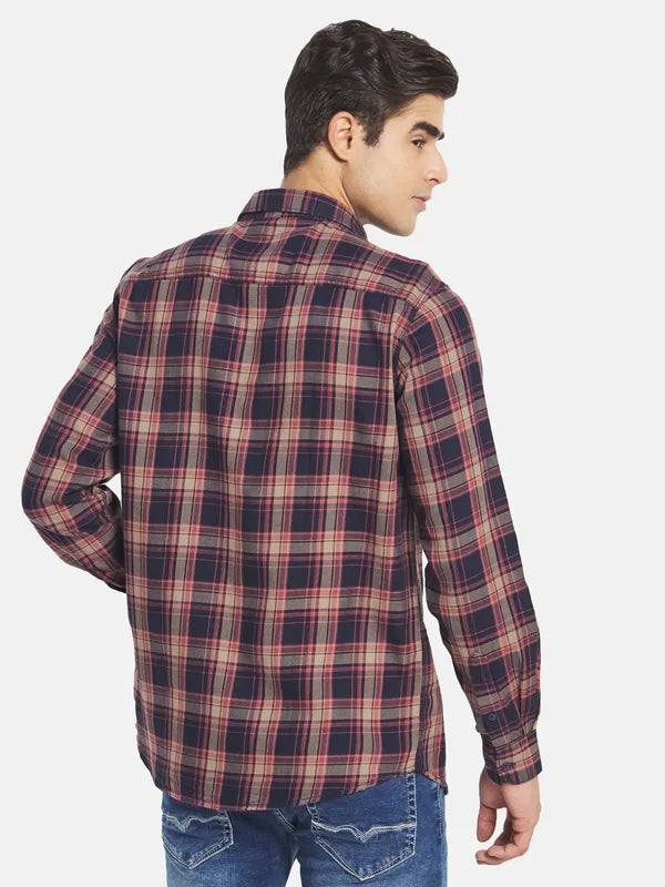 Mettle Men Maroon Tartan Checks Checked Casual Shirt