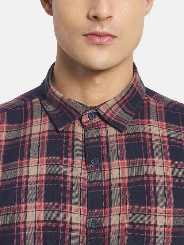 Mettle Men Maroon Tartan Checks Checked Casual Shirt