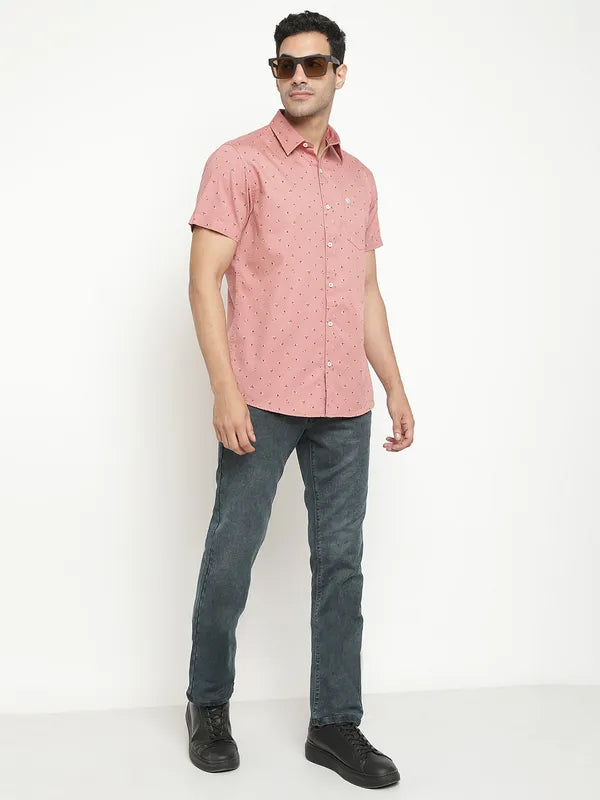 Mettle Men Coral Opaque Printed Casual Shirt