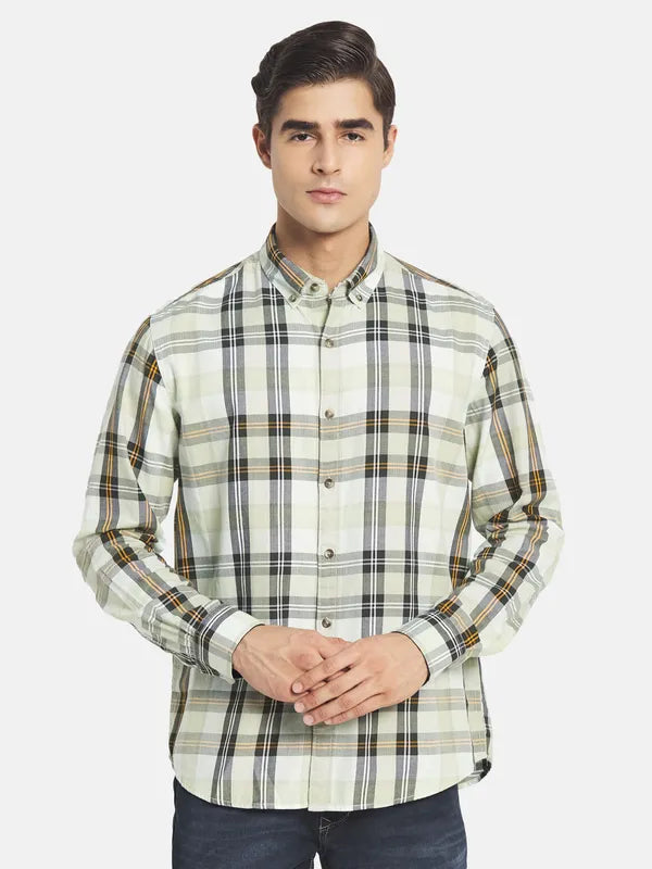 Mettle Men Sea Green Tartan Checked Casual Shirt