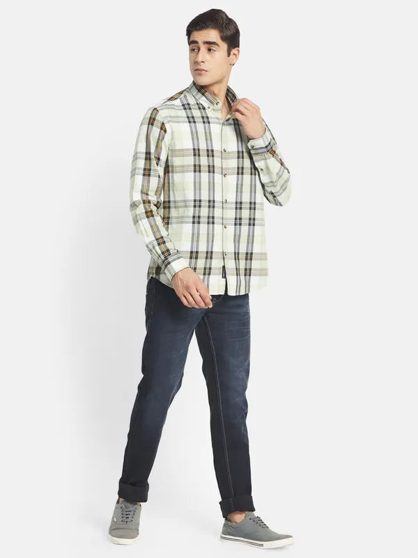 Mettle Men Sea Green Tartan Checked Casual Shirt