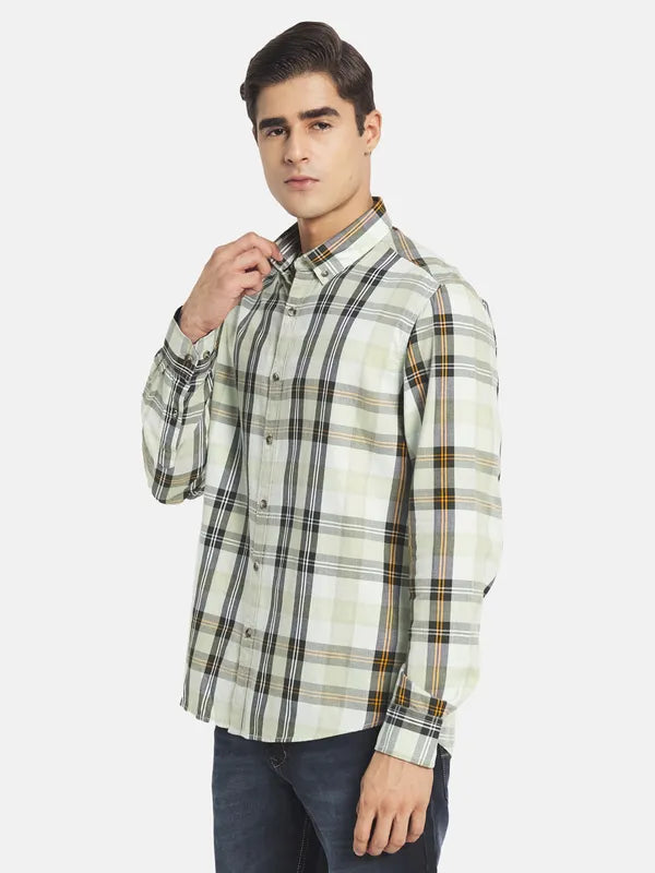 Mettle Men Sea Green Tartan Checked Casual Shirt