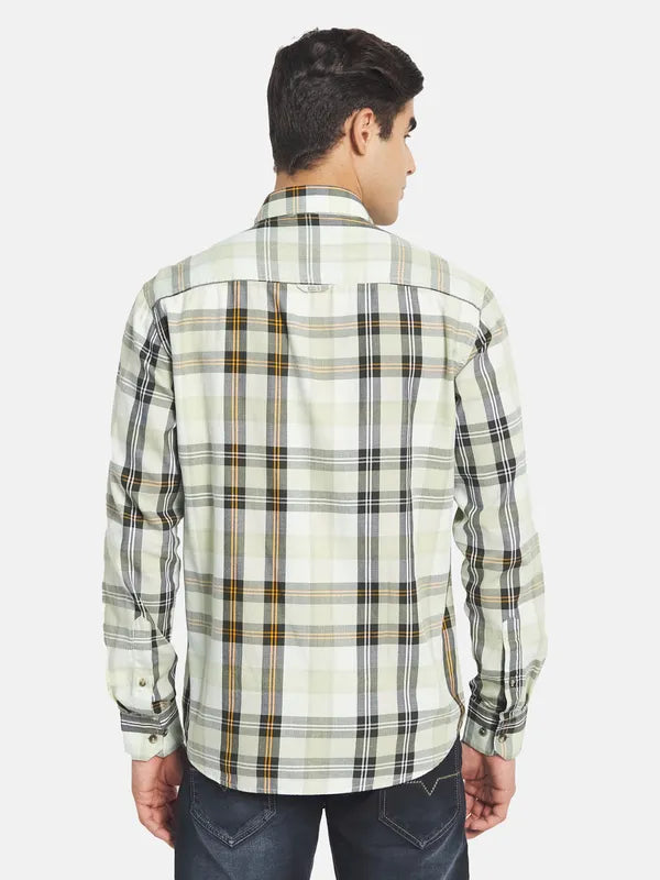 Mettle Men Sea Green Tartan Checked Casual Shirt