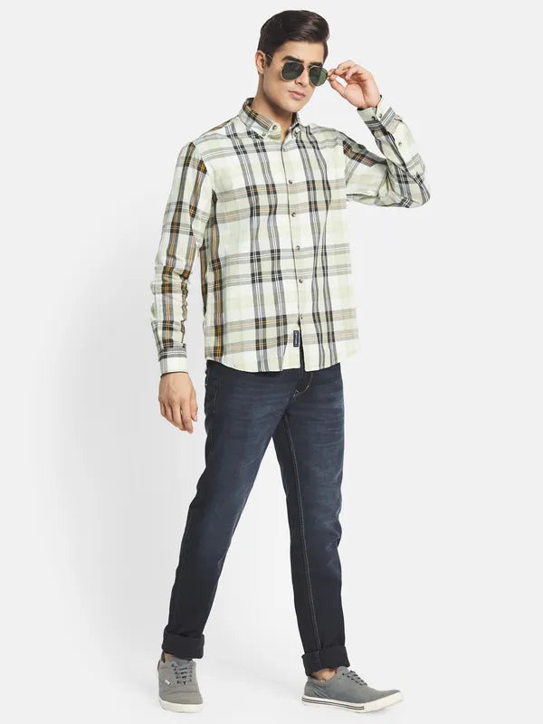 Mettle Men Sea Green Tartan Checked Casual Shirt