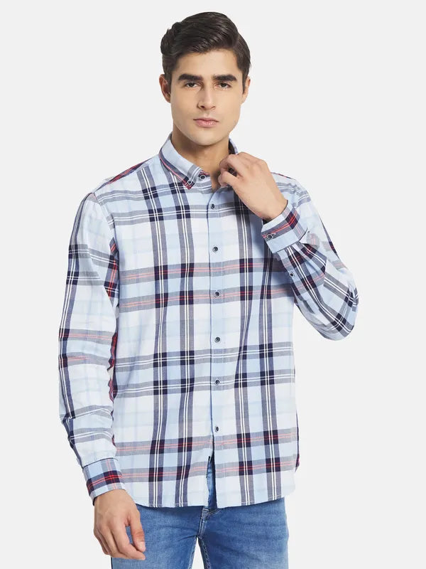 Mettle Men Blue Tartan Checks Checked Casual Shirt