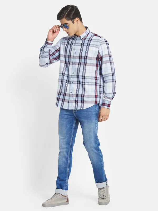 Mettle Men Blue Tartan Checks Checked Casual Shirt