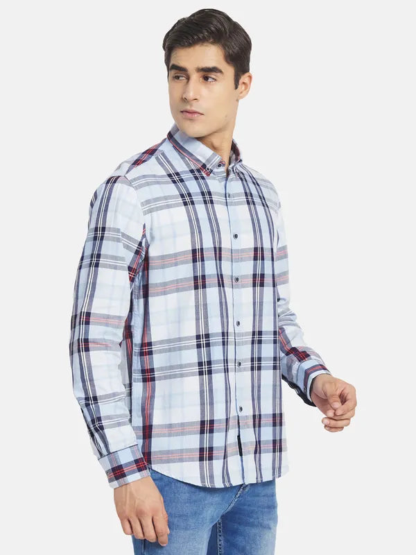 Mettle Men Blue Tartan Checks Checked Casual Shirt