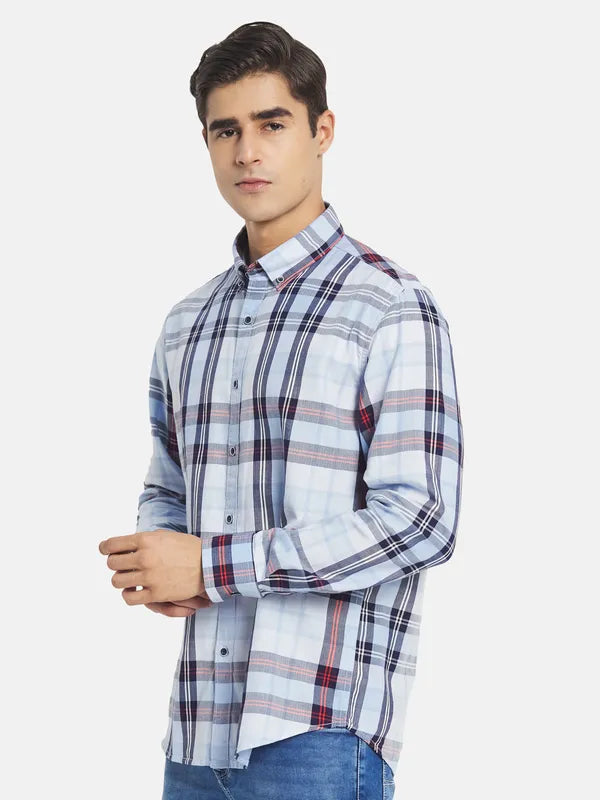 Mettle Men Blue Tartan Checks Checked Casual Shirt