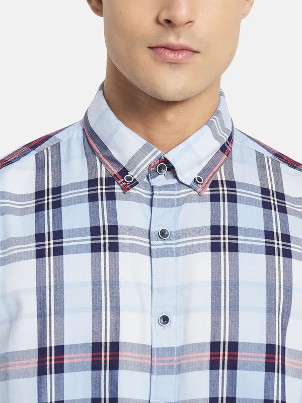 Mettle Men Blue Tartan Checks Checked Casual Shirt