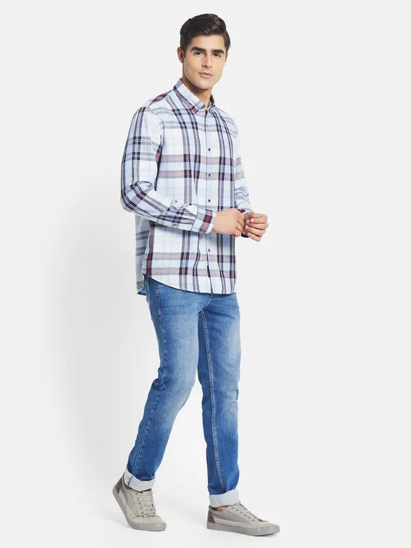 Mettle Men Blue Tartan Checks Checked Casual Shirt