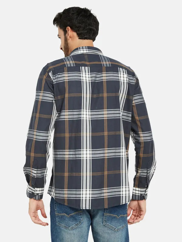 Mettle Men Grey Tartan Checks Opaque Checked Casual Shirt