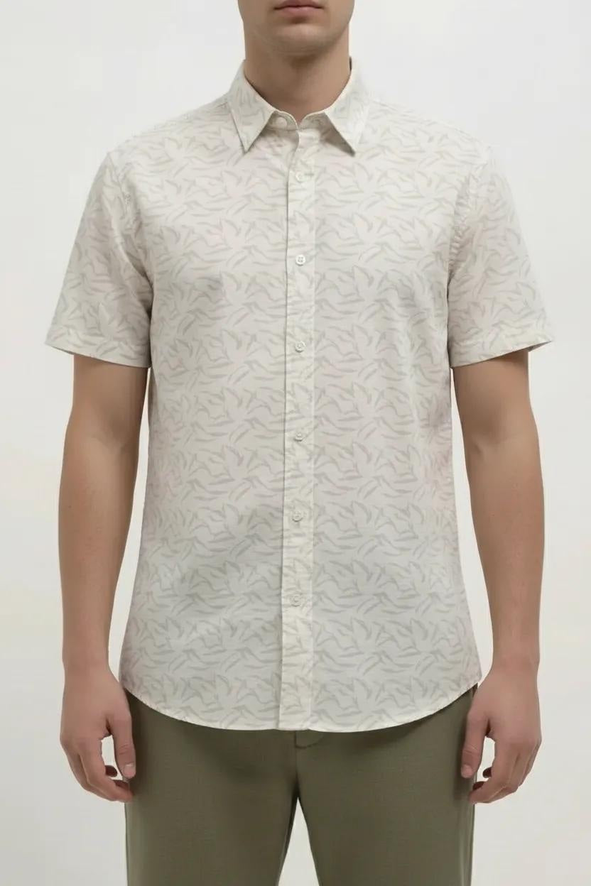 Men White Printed Casual Shirt