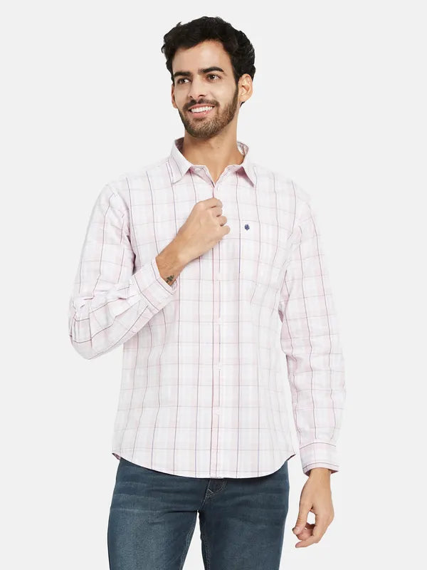 Mettle Men Pink Windowpane Checks Opaque Checked Casual Shirt