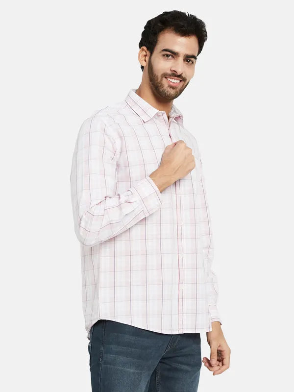 Mettle Men Pink Windowpane Checks Opaque Checked Casual Shirt