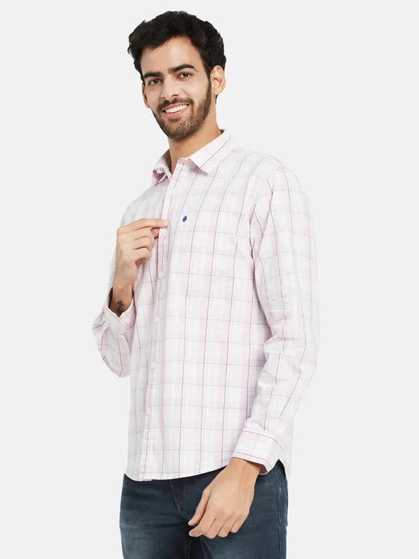 Mettle Men Pink Windowpane Checks Opaque Checked Casual Shirt