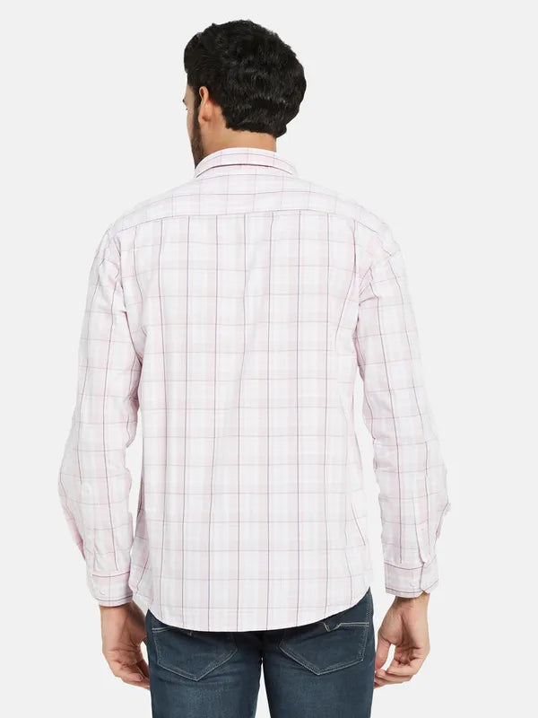 Mettle Men Pink Windowpane Checks Opaque Checked Casual Shirt