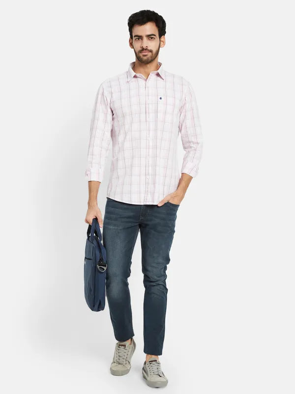 Mettle Men Pink Windowpane Checks Opaque Checked Casual Shirt