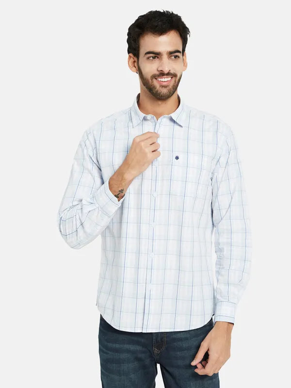 Mettle Men Blue Opaque Checked Casual Shirt