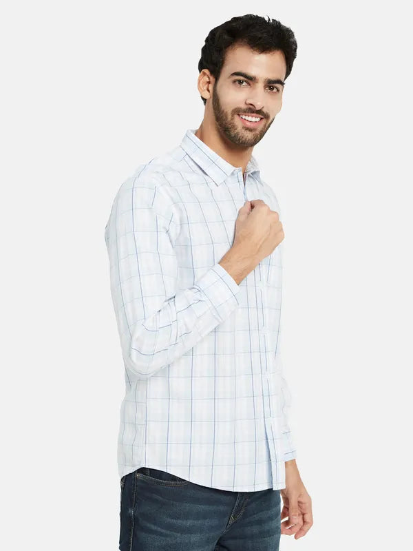 Mettle Men Blue Opaque Checked Casual Shirt