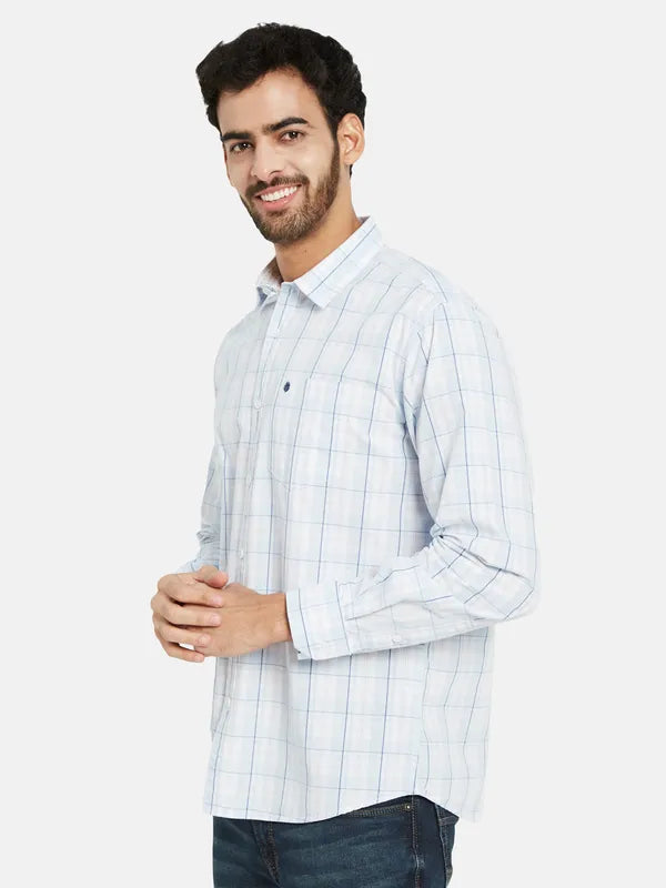 Mettle Men Blue Opaque Checked Casual Shirt