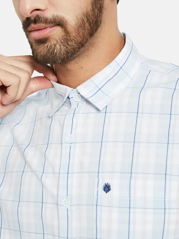 Mettle Men Blue Opaque Checked Casual Shirt