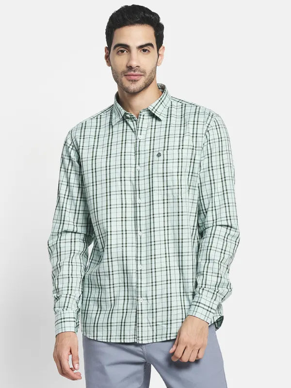 Men Olive Green Checked Casual Shirt