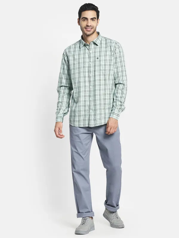 Men Olive Green Checked Casual Shirt