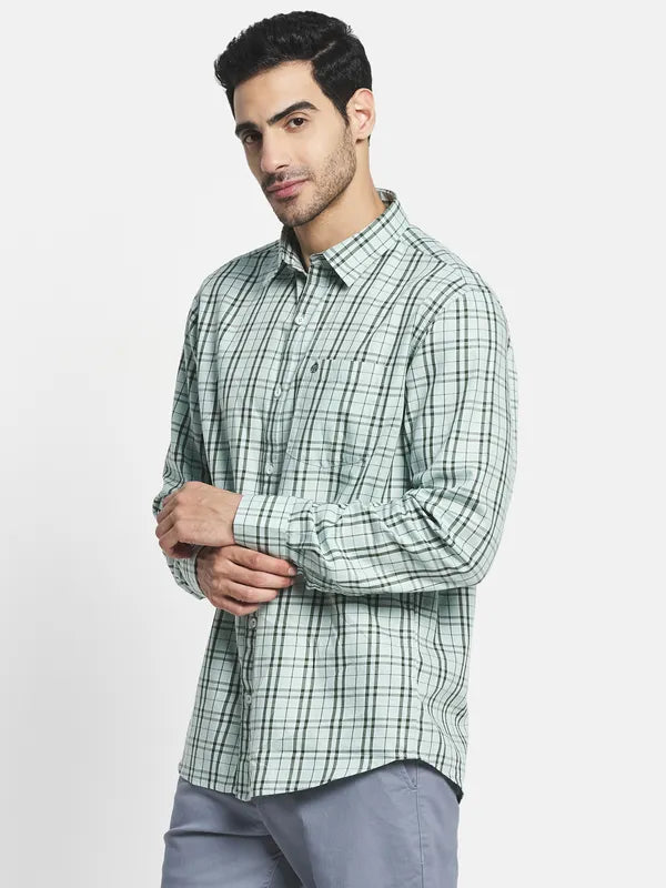 Men Olive Green Checked Casual Shirt