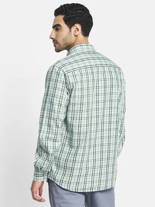 Men Olive Green Checked Casual Shirt