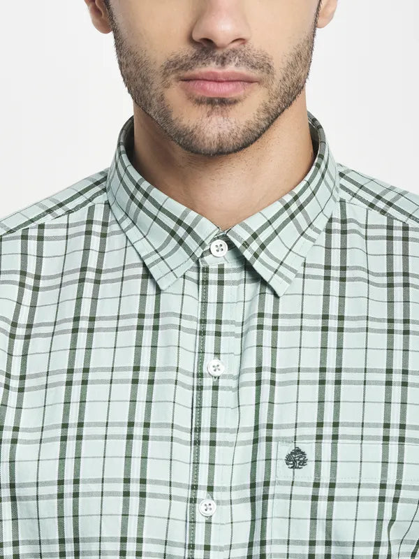 Men Olive Green Checked Casual Shirt