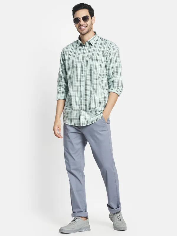 Men Olive Green Checked Casual Shirt