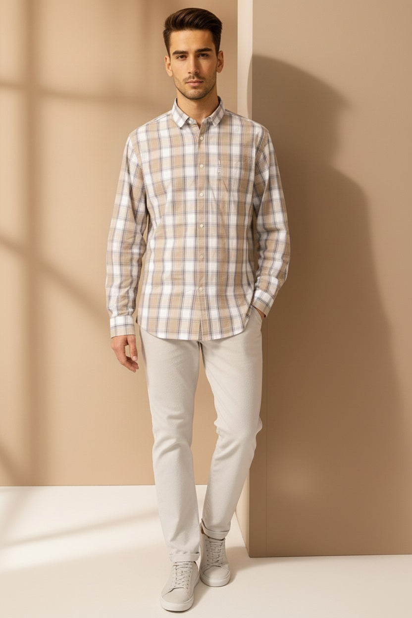 Men Checked Polo Neck Casual Shirt