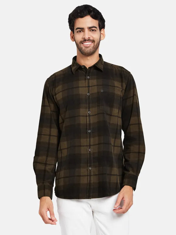 Mettle Men Brown Checked Casual Shirt