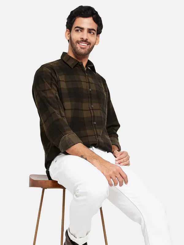 Mettle Men Brown Checked Casual Shirt