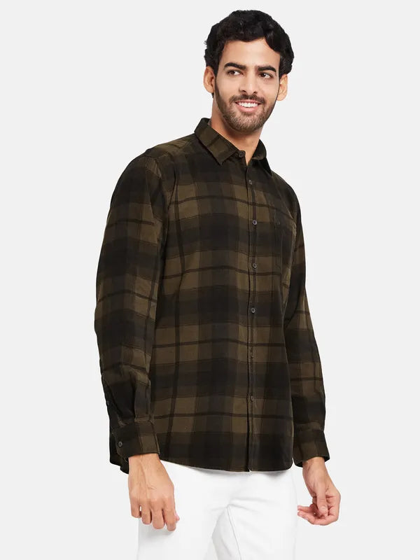 Mettle Men Brown Checked Casual Shirt