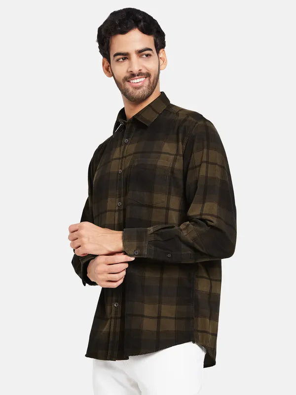 Mettle Men Brown Checked Casual Shirt