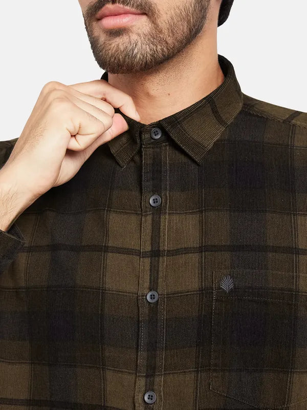 Mettle Men Brown Checked Casual Shirt