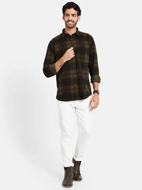 Mettle Men Brown Checked Casual Shirt