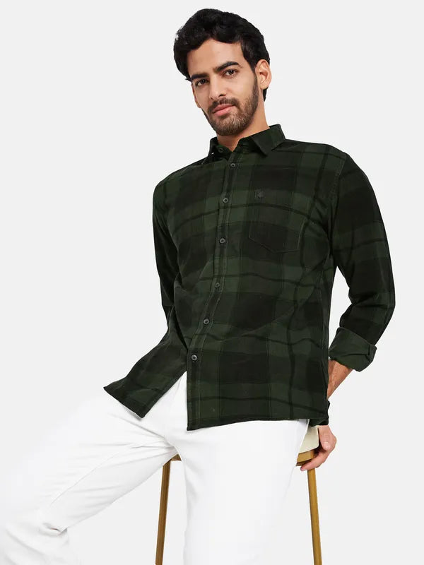 Mettle Men Olive Green Checked Casual Shirt