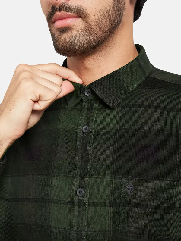 Mettle Men Olive Green Checked Casual Shirt