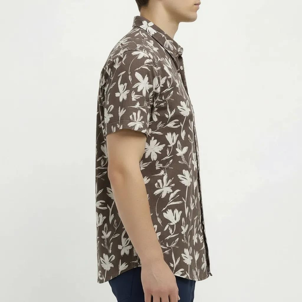 METTLE Men Coffee Floral Printed Casual Shirt