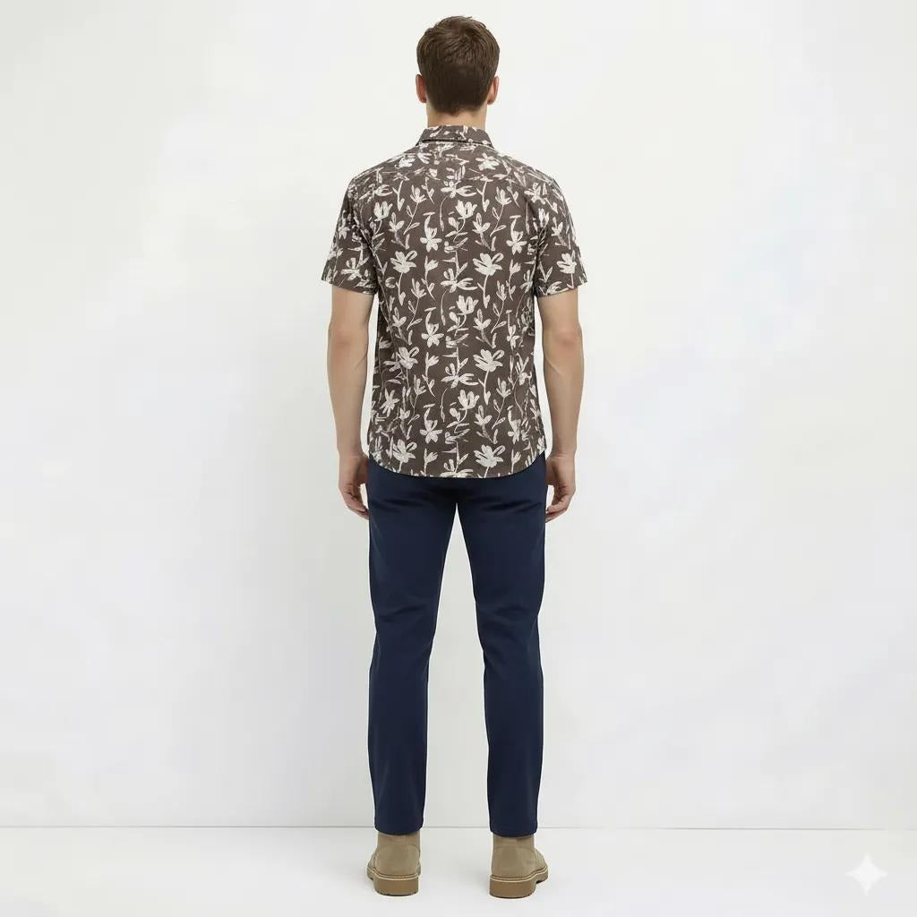 METTLE Men Coffee Floral Printed Casual Shirt